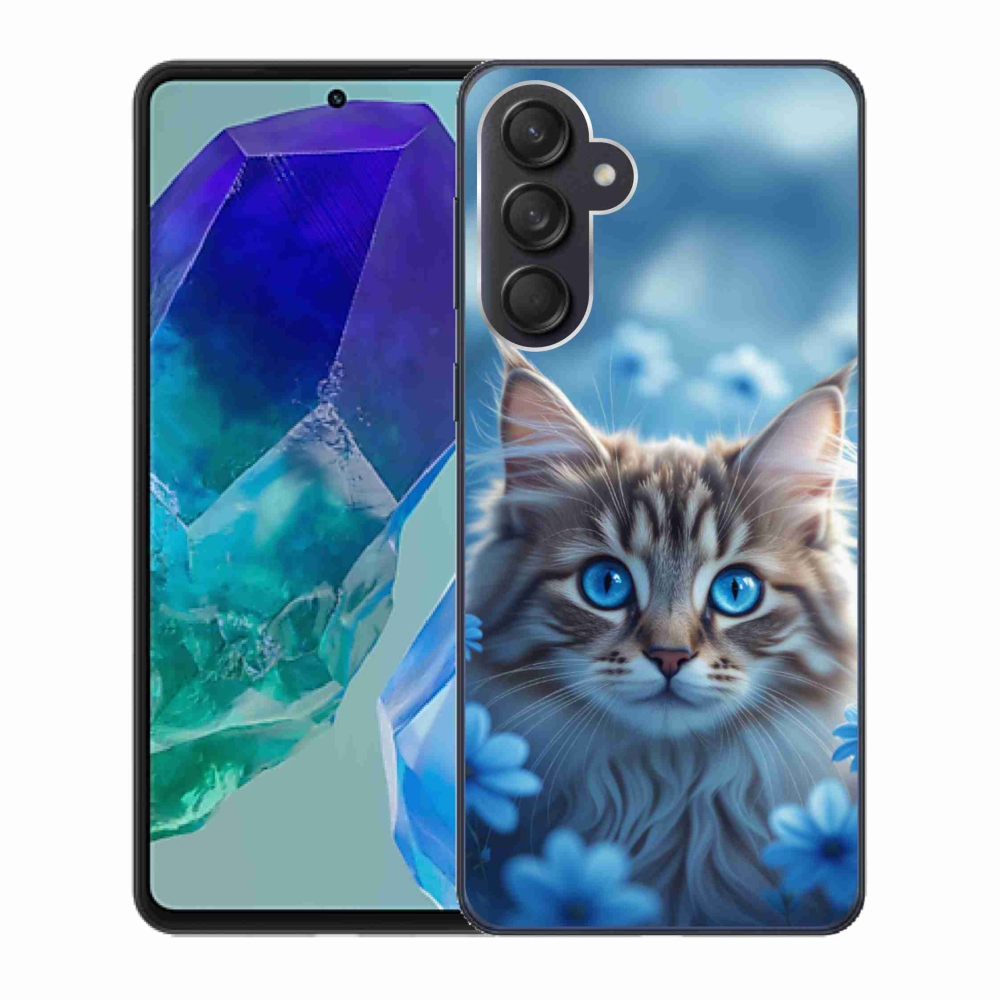 Gelový kryt mmCase na Samsung Galaxy M55 5G - koťátko v modrých květech