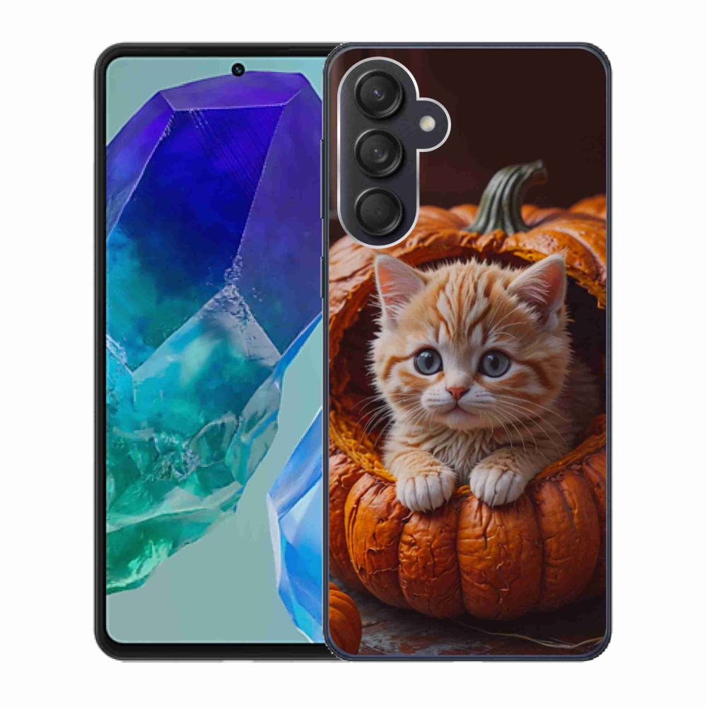 Gelový kryt mmCase na Samsung Galaxy M55 5G - kotě a dýně 2
