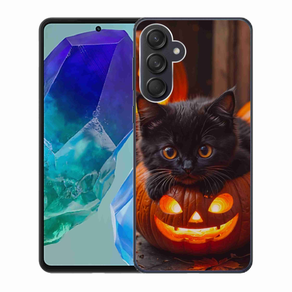 Gelový kryt mmCase na Samsung Galaxy M55 5G - kotě a dýně