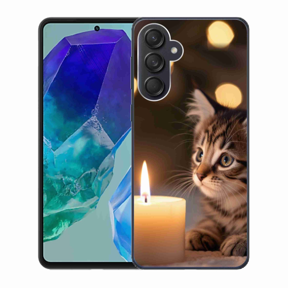 Gelový kryt mmCase na Samsung Galaxy M55 5G - kotě a svíčka