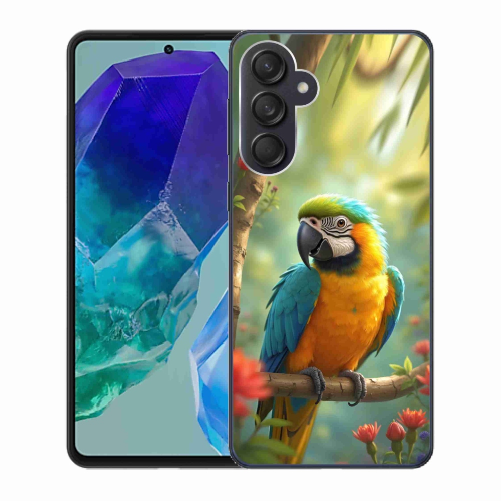 Gelový kryt mmCase na Samsung Galaxy M55 5G - papoušek ara modrožlutá