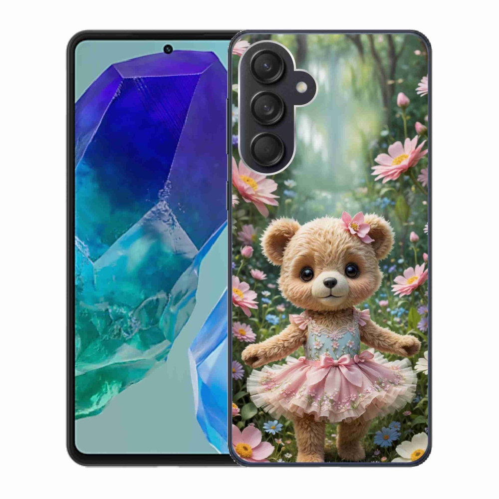 Gelový kryt mmCase na Samsung Galaxy M55 5G - roztomilý medvídek v květinách