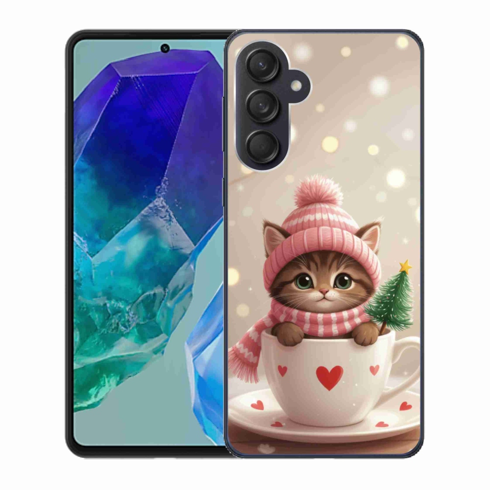 Gelový kryt mmCase na Samsung Galaxy M55 5G - vánoční kotě v hrnku
