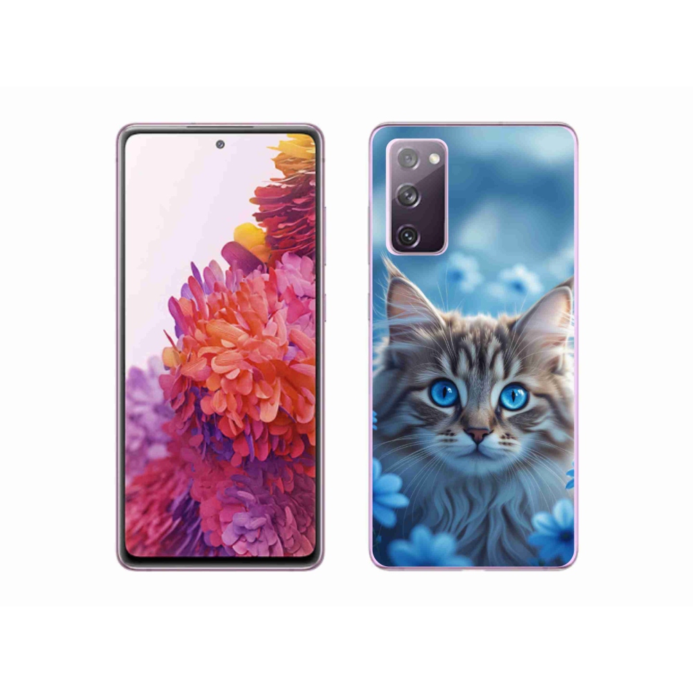 Gelový kryt mmCase na Samsung Galaxy S20 FE - koťátko v modrých květech