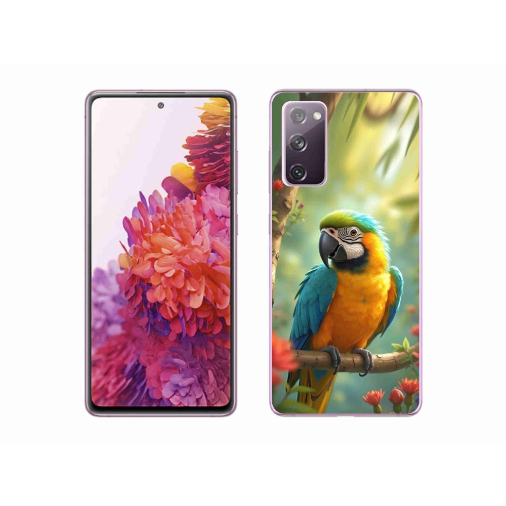 Gelový kryt mmCase na Samsung Galaxy S20 FE - papoušek ara modrožlutá