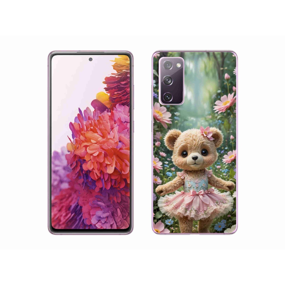 Gelový kryt mmCase na Samsung Galaxy S20 FE - roztomilý medvídek v květinách