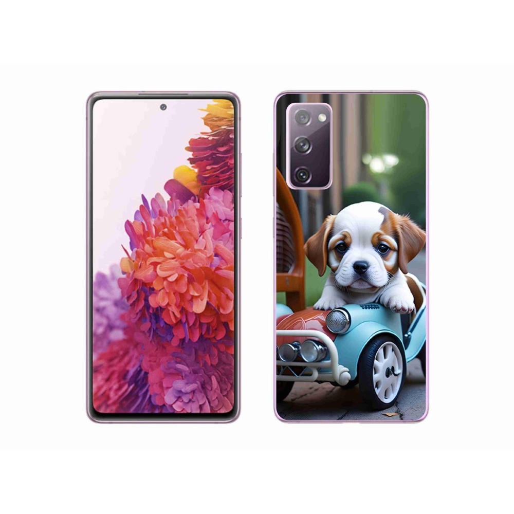 Gelový kryt mmCase na Samsung Galaxy S20 FE - štěně v retro autě