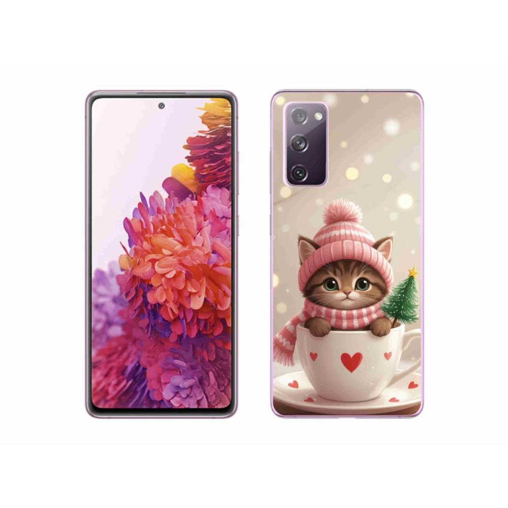 Gelový kryt mmCase na Samsung Galaxy S20 FE - vánoční kotě v hrnku
