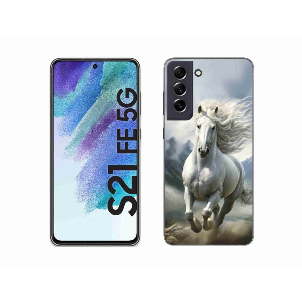 Gelový kryt mmCase na Samsung Galaxy S21 FE 5G - běžící bílý kůň 3