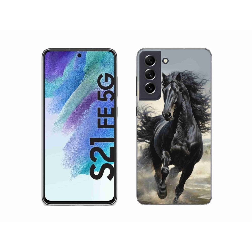 Gelový kryt mmCase na Samsung Galaxy S21 FE 5G - běžící černý kůň