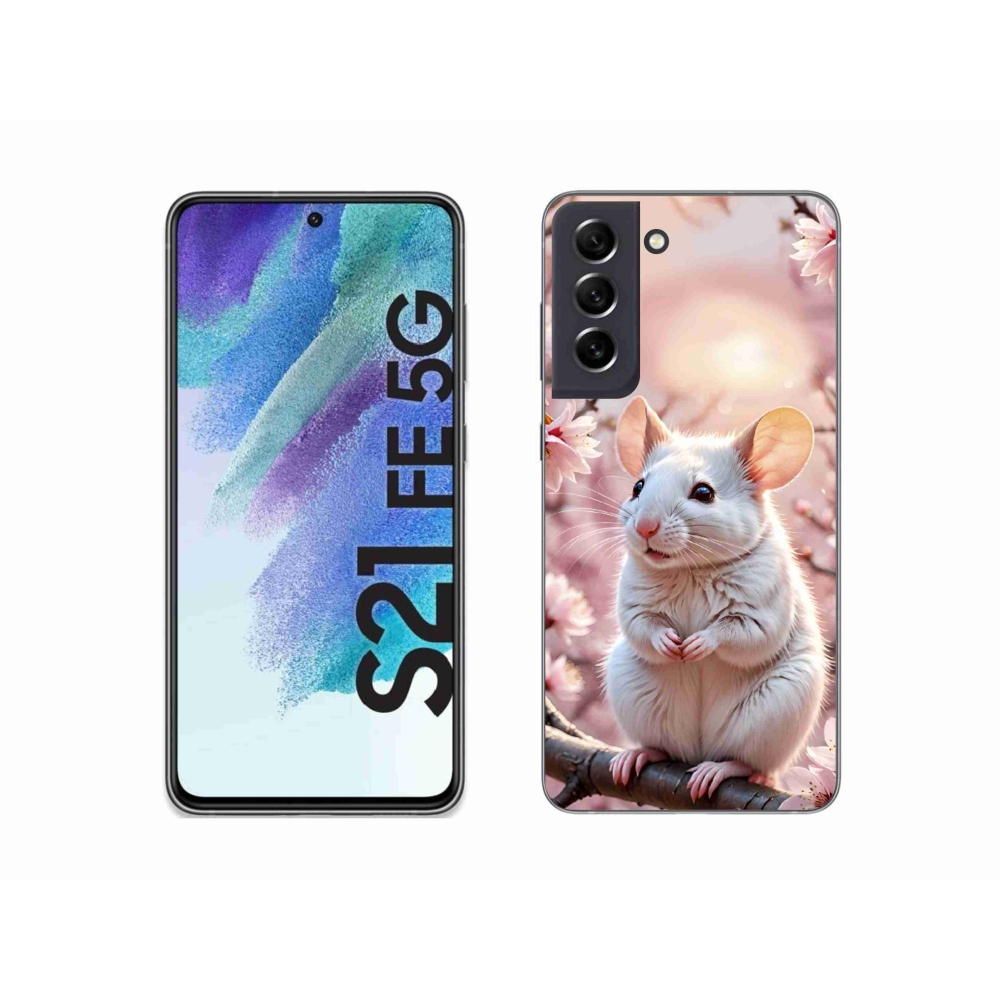 Gelový kryt mmCase na Samsung Galaxy S21 FE 5G - bílá myš na větvi