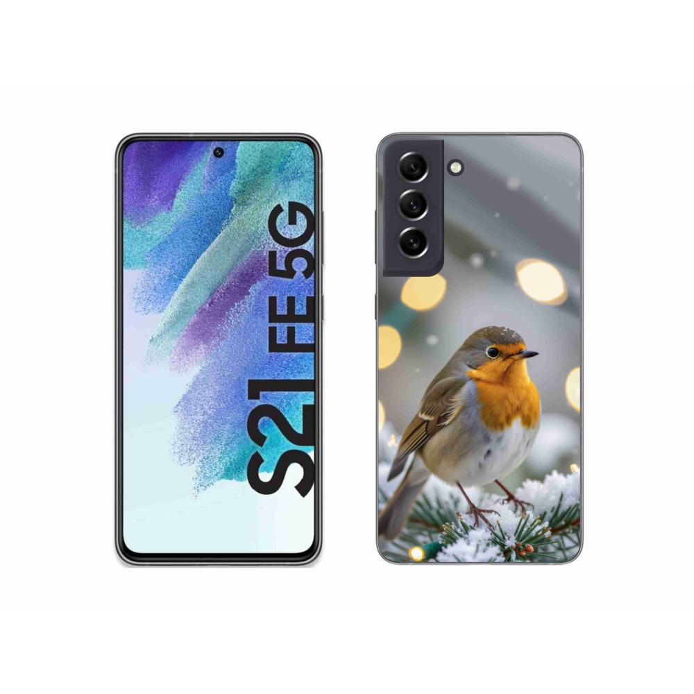 Gelový kryt mmCase na Samsung Galaxy S21 FE 5G - červenka v zimě