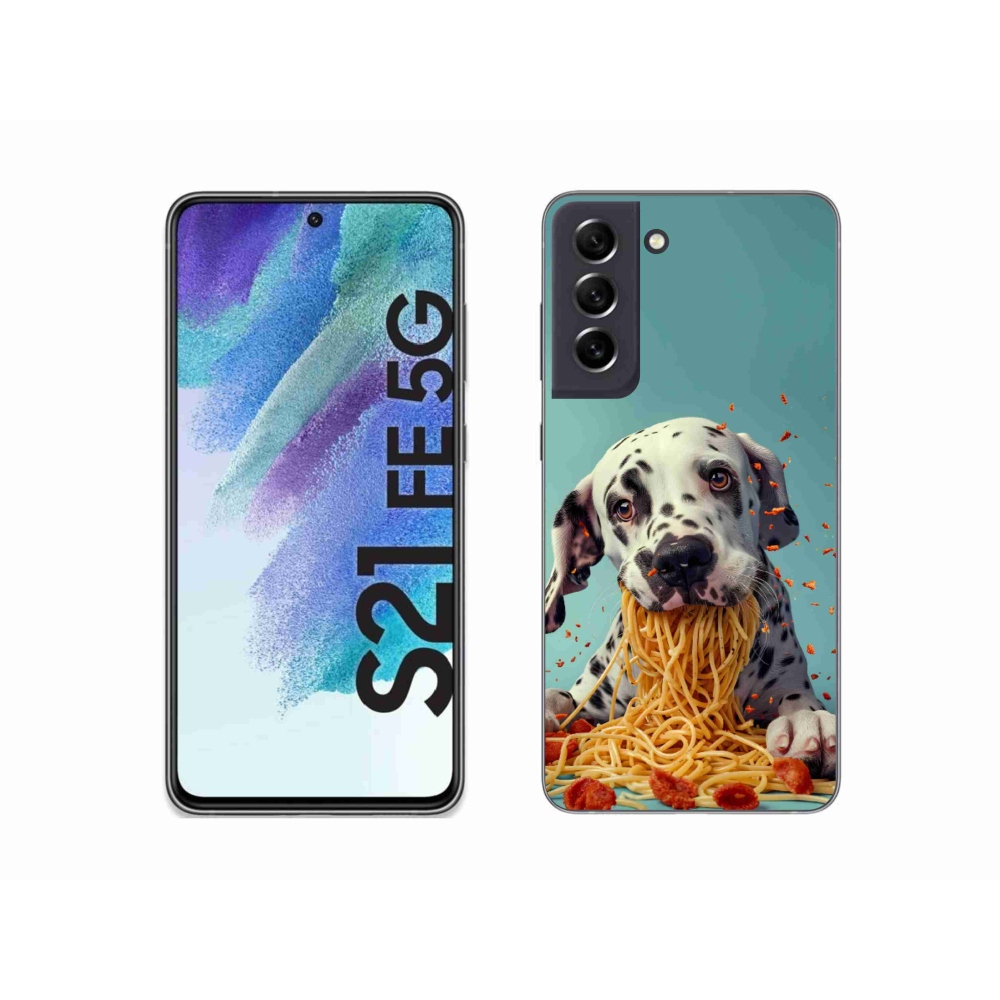 Gelový kryt mmCase na Samsung Galaxy S21 FE 5G - dalmatin a špagety