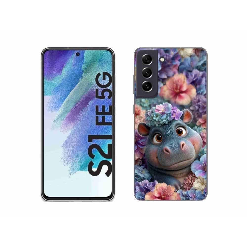 Gelový kryt mmCase na Samsung Galaxy S21 FE 5G - hrošík v květinách