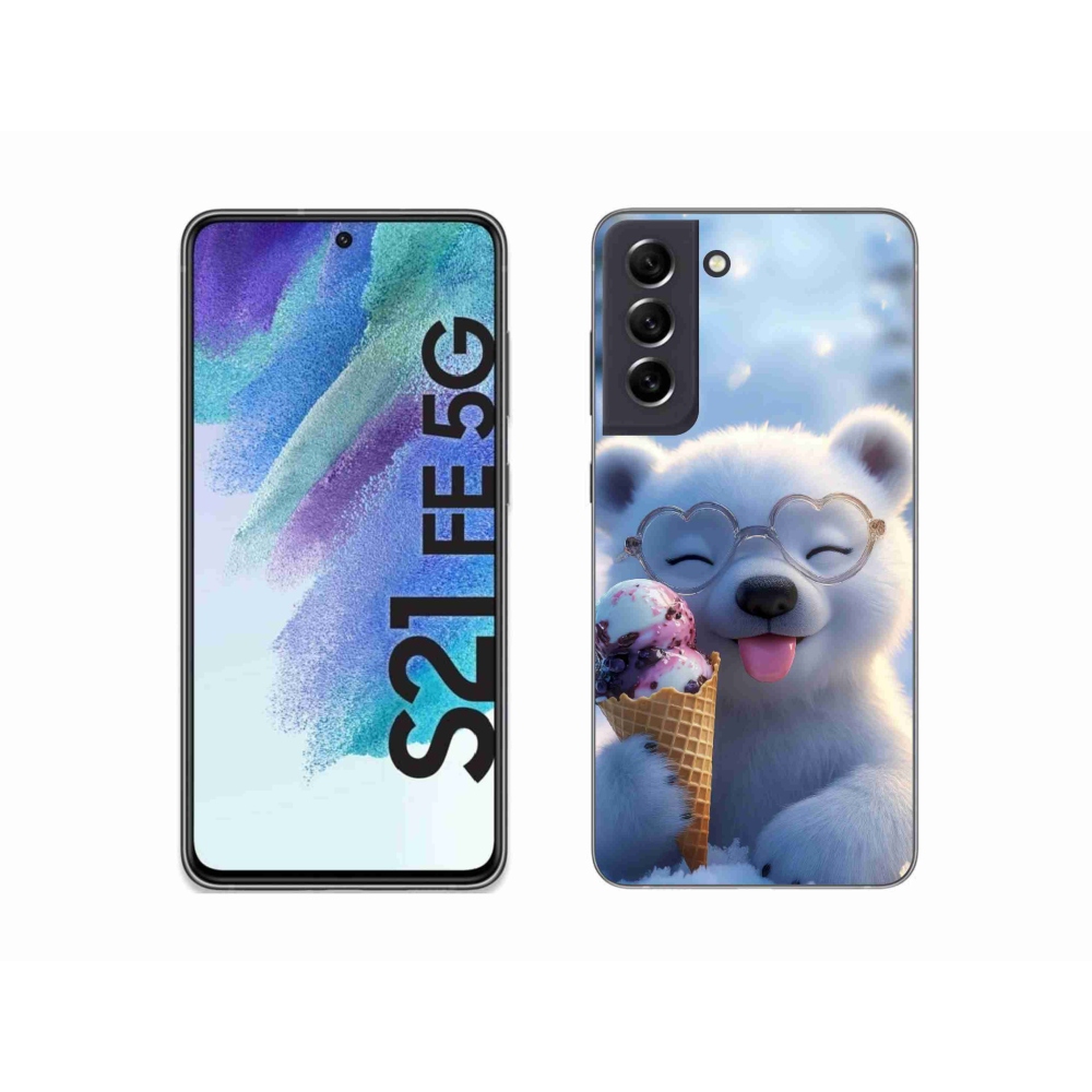 Gelový kryt mmCase na Samsung Galaxy S21 FE 5G - medvídek se zmrzlinou