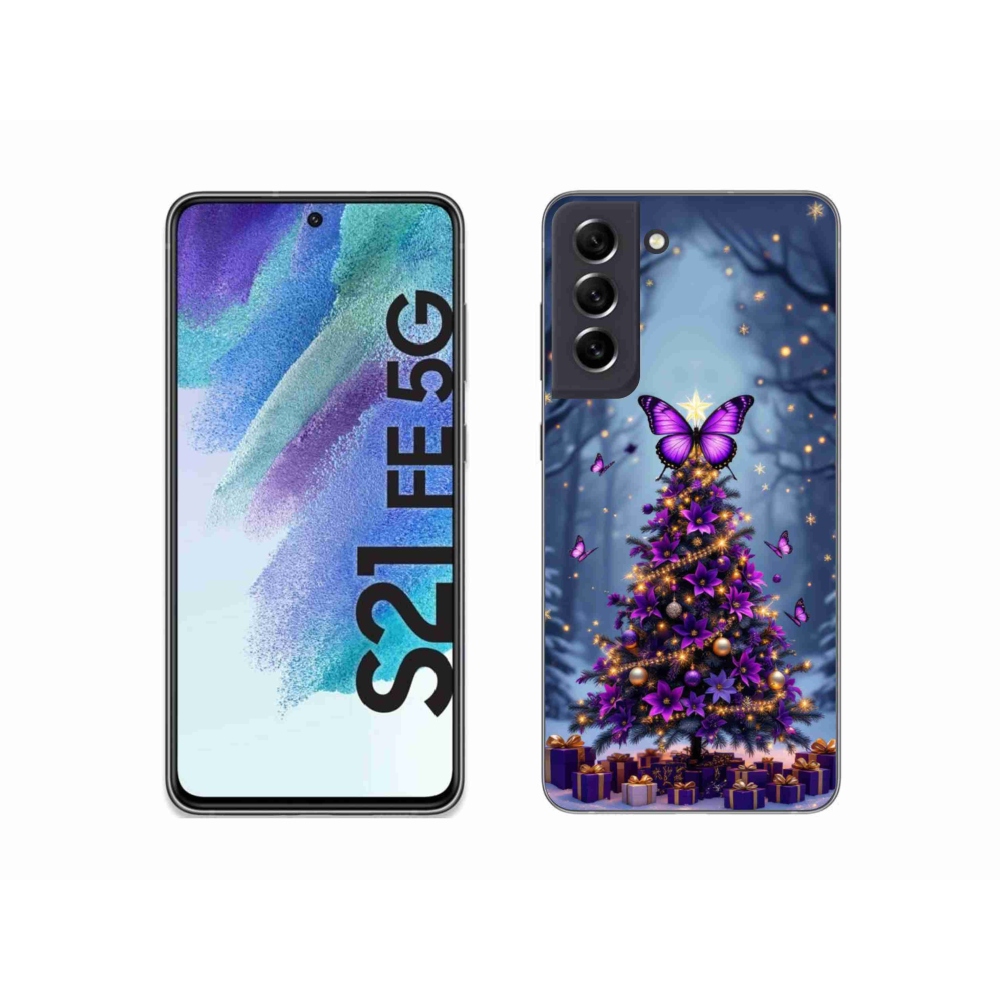 Gelový kryt mmCase na Samsung Galaxy S21 FE 5G - motýlí vánoční stromek