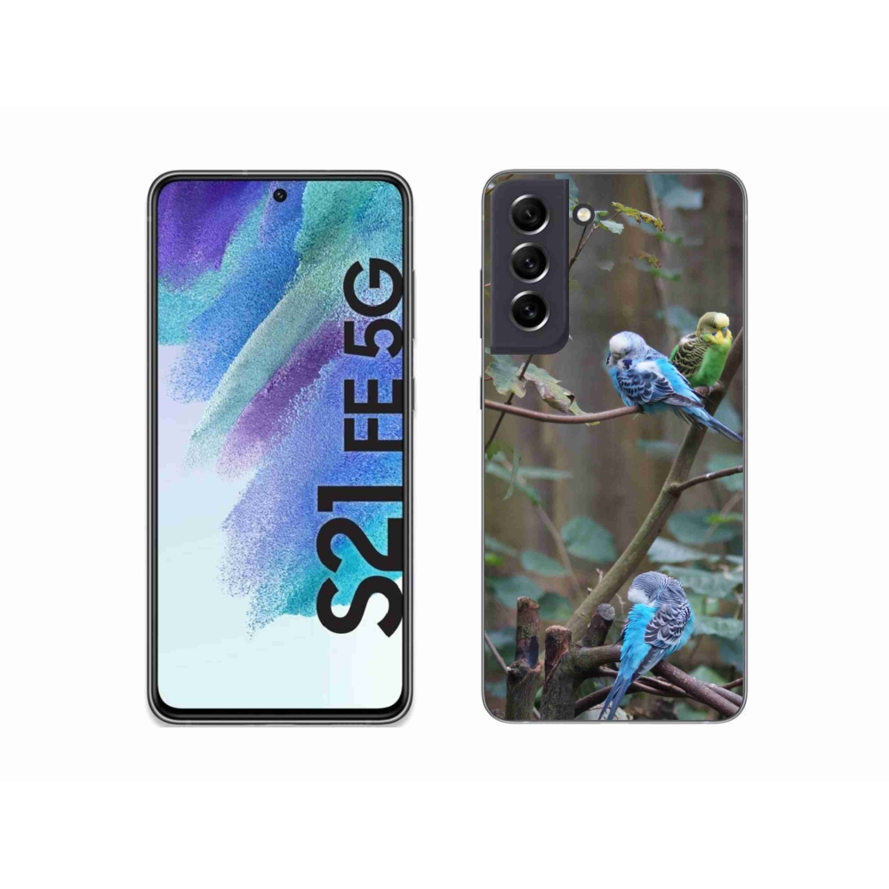 Gelový kryt mmCase na Samsung Galaxy S21 FE 5G - papoušci na větvi