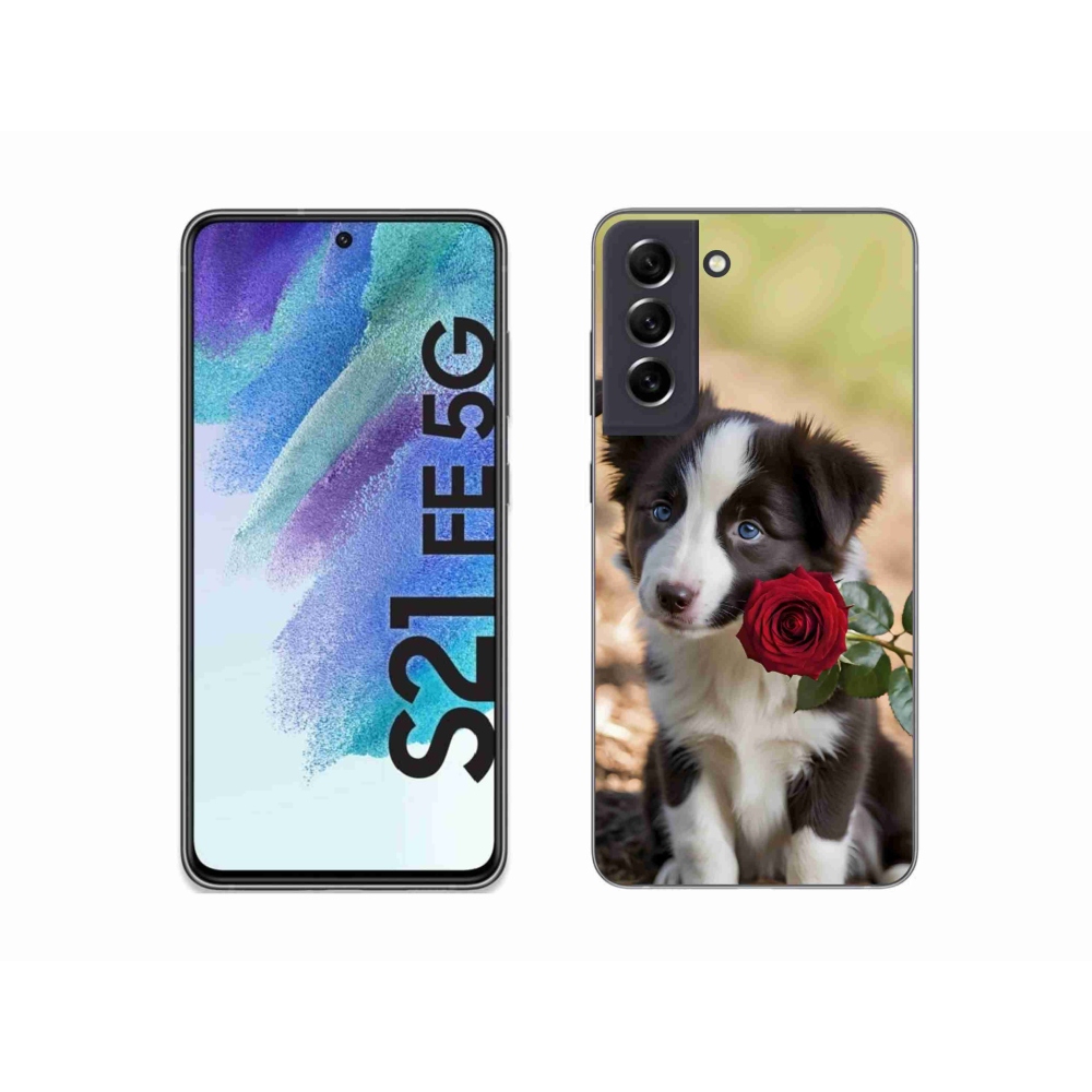Gelový kryt mmCase na Samsung Galaxy S21 FE 5G - roztomilá border kolie s růží