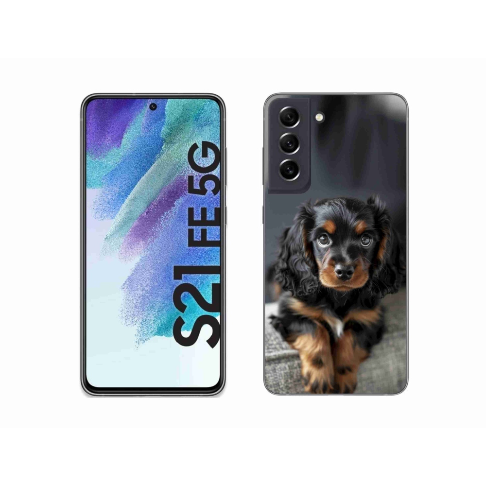 Gelový kryt mmCase na Samsung Galaxy S21 FE 5G - roztomilý dlouhosrstý jezevčík