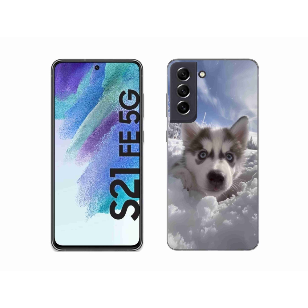 Gelový kryt mmCase na Samsung Galaxy S21 FE - husky ve sněhu