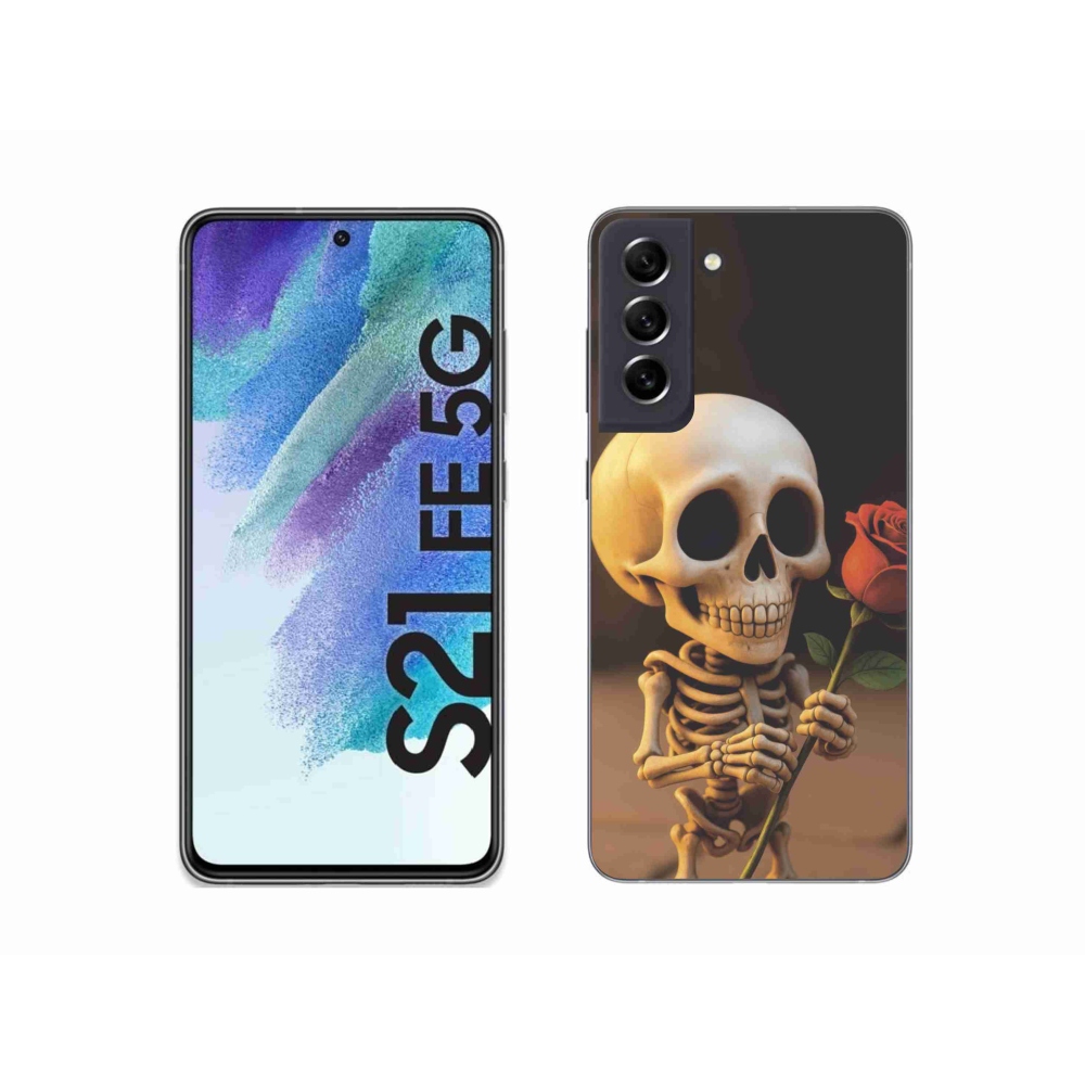 Gelový kryt mmCase na Samsung Galaxy S21 FE - kostlivec s růží