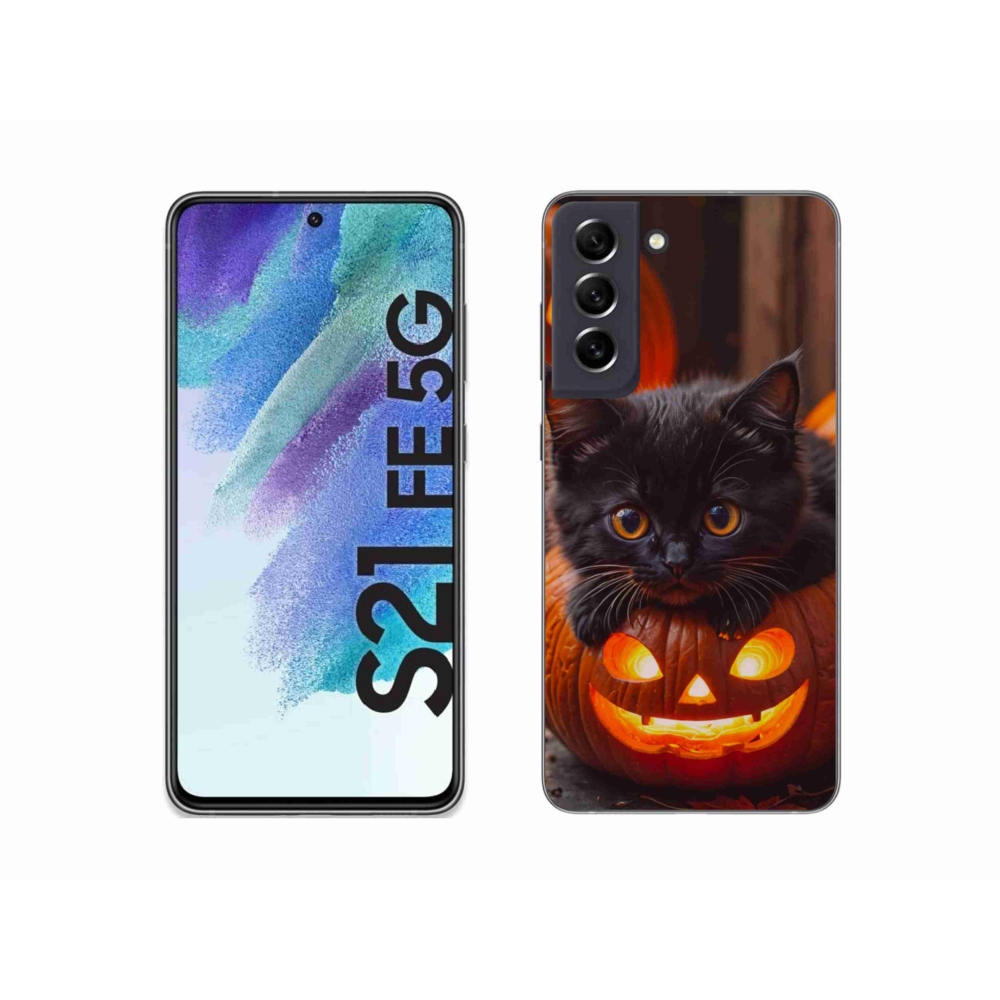 Gelový kryt mmCase na Samsung Galaxy S21 FE - kotě a dýně