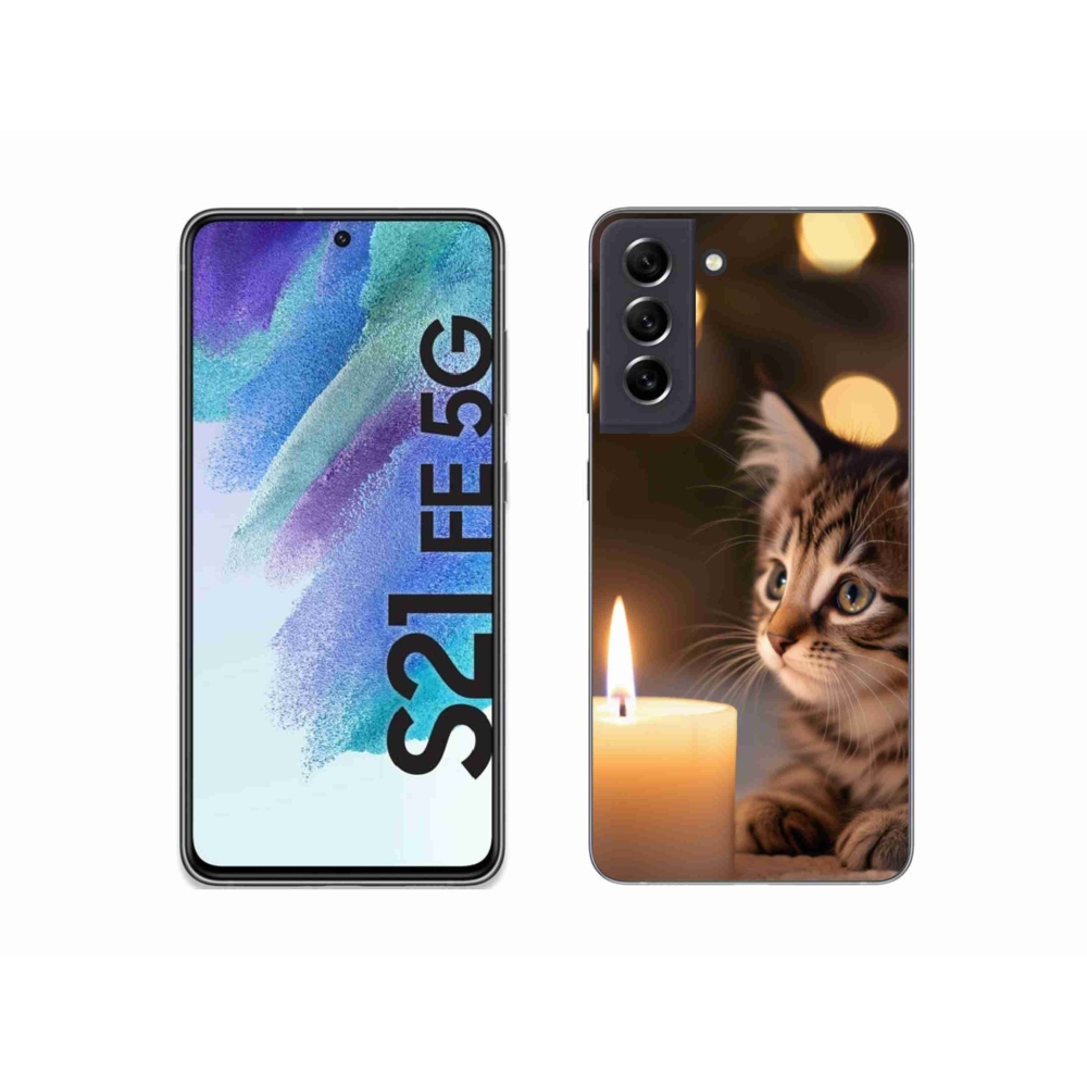 Gelový kryt mmCase na Samsung Galaxy S21 FE - kotě a svíčka