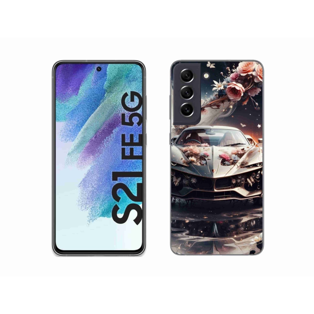 Gelový kryt mmCase na Samsung Galaxy S21 FE - květinový sportovní vůz
