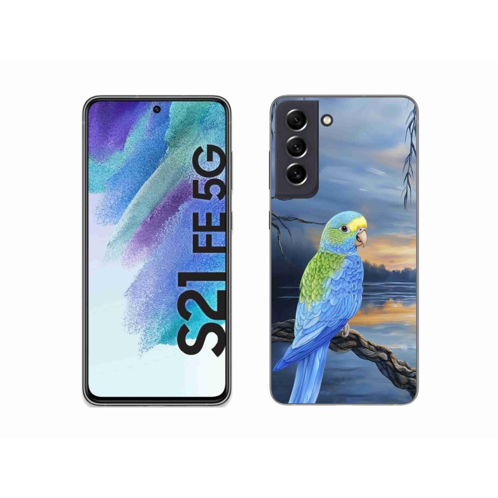 Gelový kryt mmCase na Samsung Galaxy S21 FE - modrý papoušek