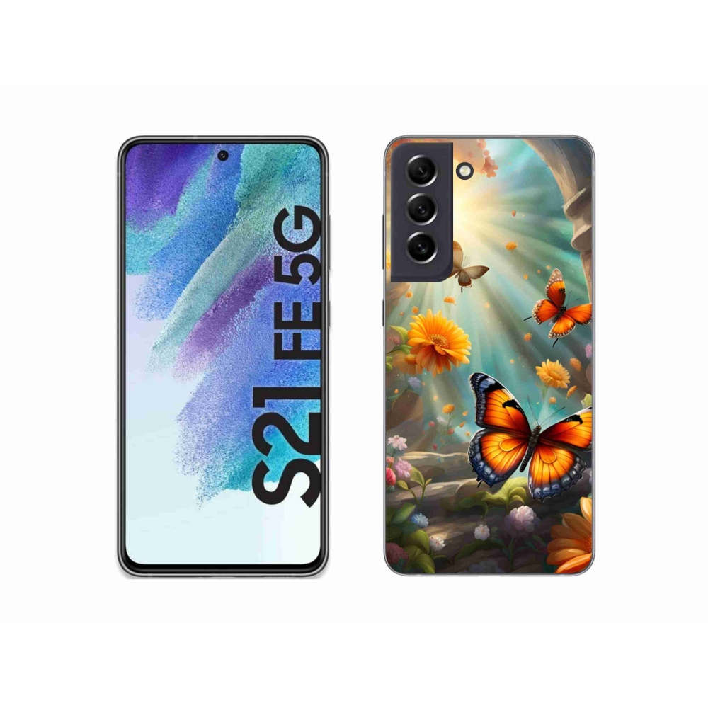 Gelový kryt mmCase na Samsung Galaxy S21 FE - motýlí zahrada 2