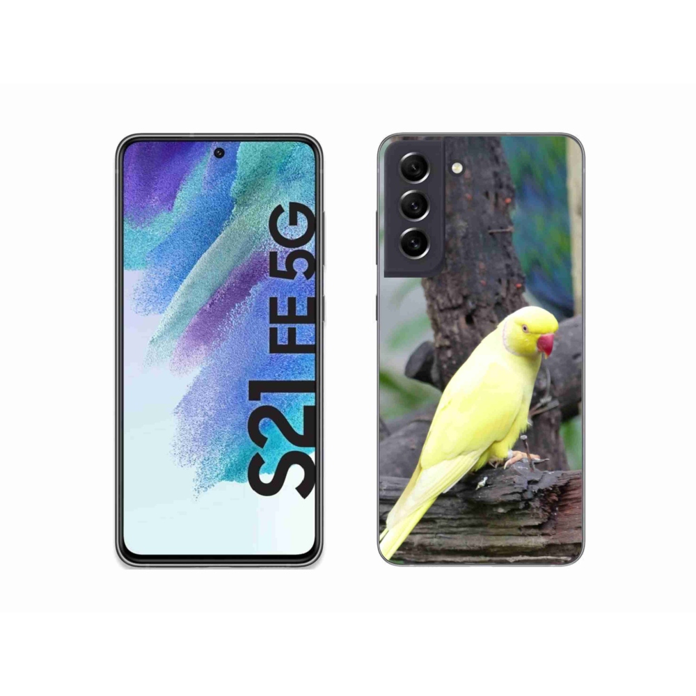 Gelový kryt mmCase na Samsung Galaxy S21 FE - papoušek alexandr žlutý