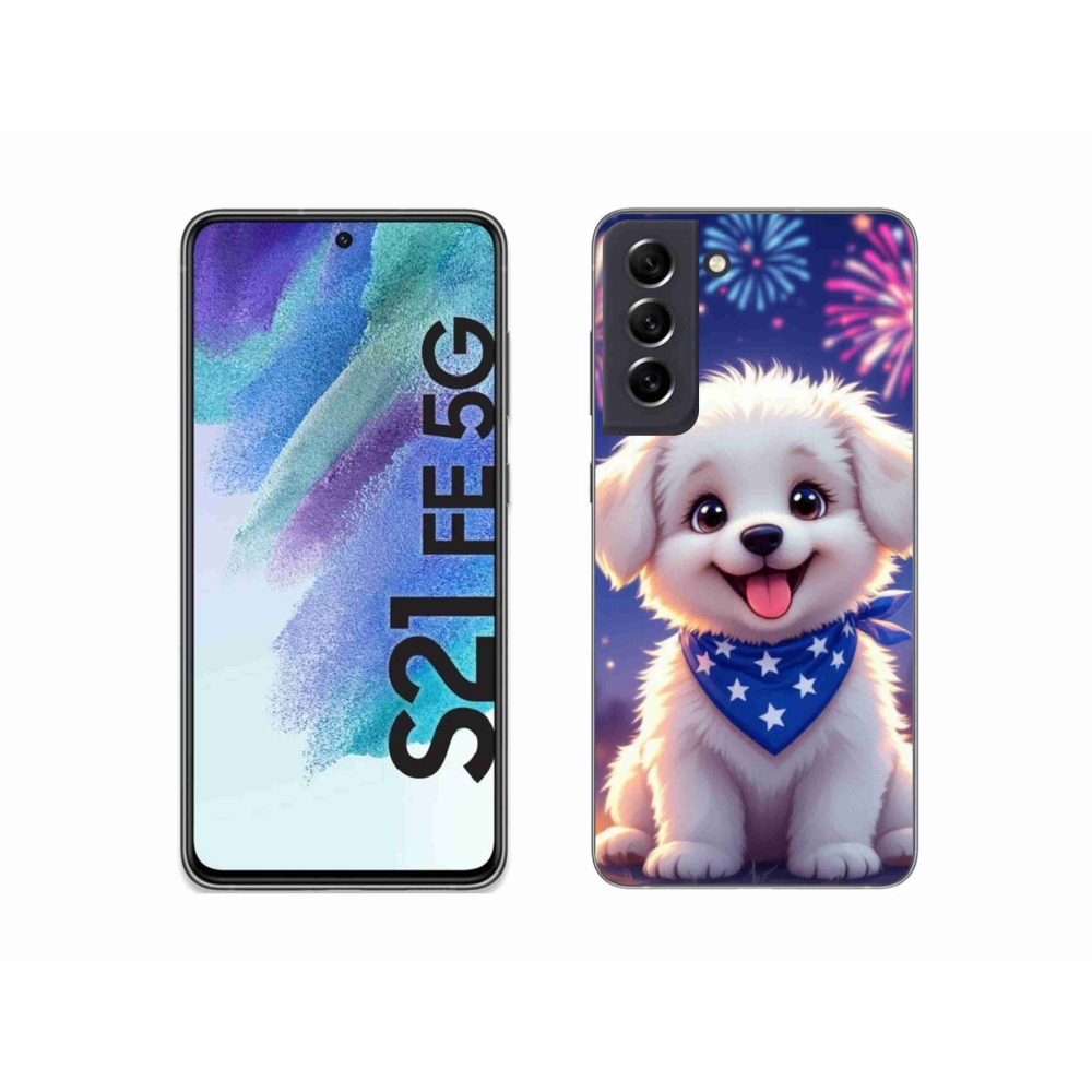 Gelový kryt mmCase na Samsung Galaxy S21 FE - slavnostní štěně