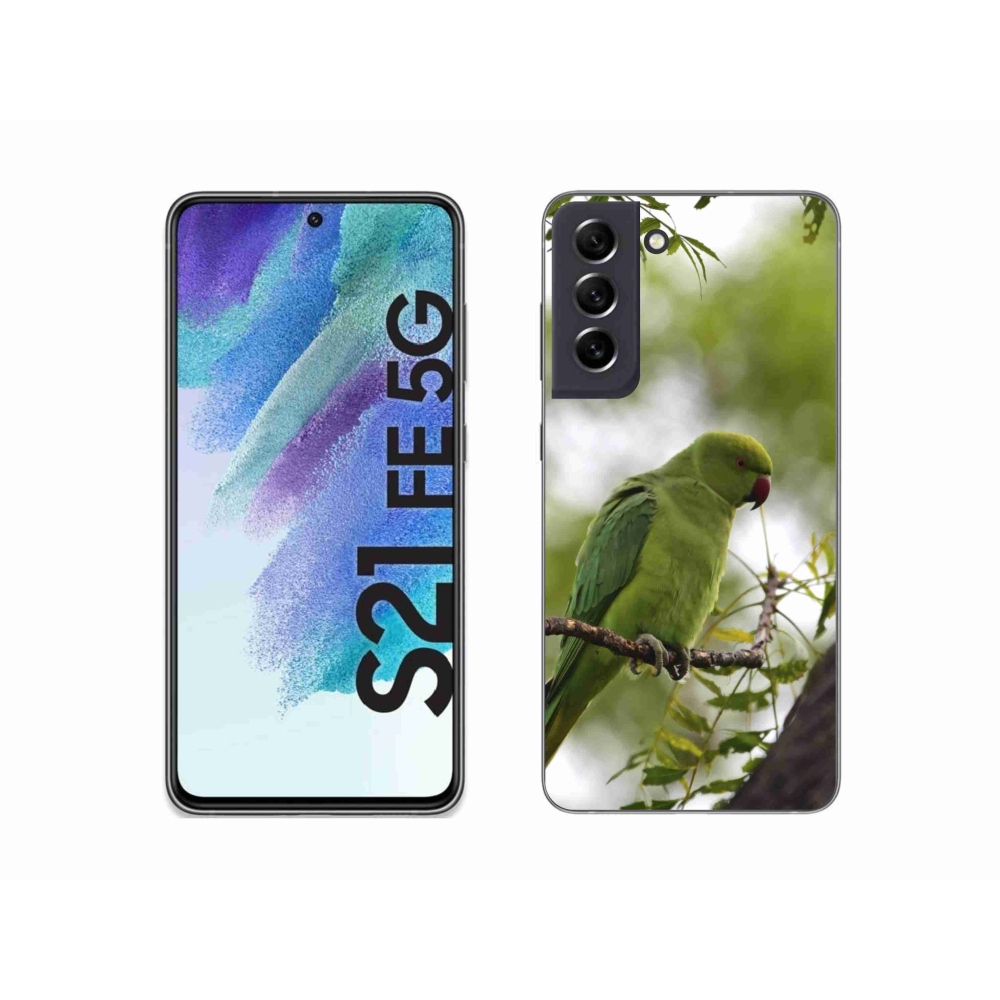 Gelový kryt mmCase na Samsung Galaxy S21 FE - zelený papoušek