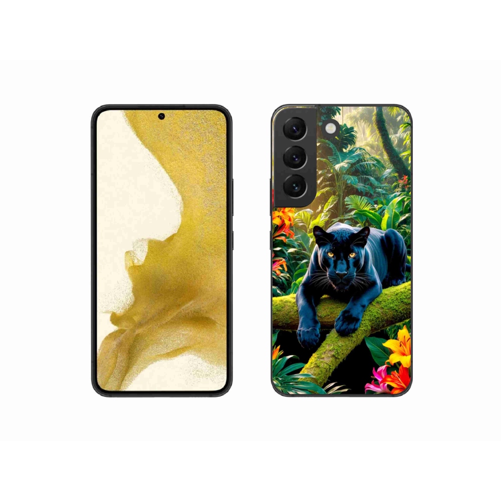 Gelový kryt mmCase na Samsung Galaxy S22 5G - černý panter v džungli