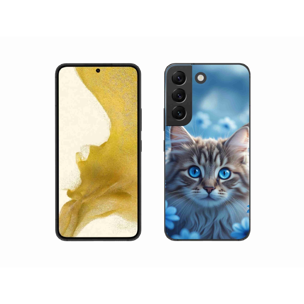 Gelový kryt mmCase na Samsung Galaxy S22 5G - koťátko v modrých květech
