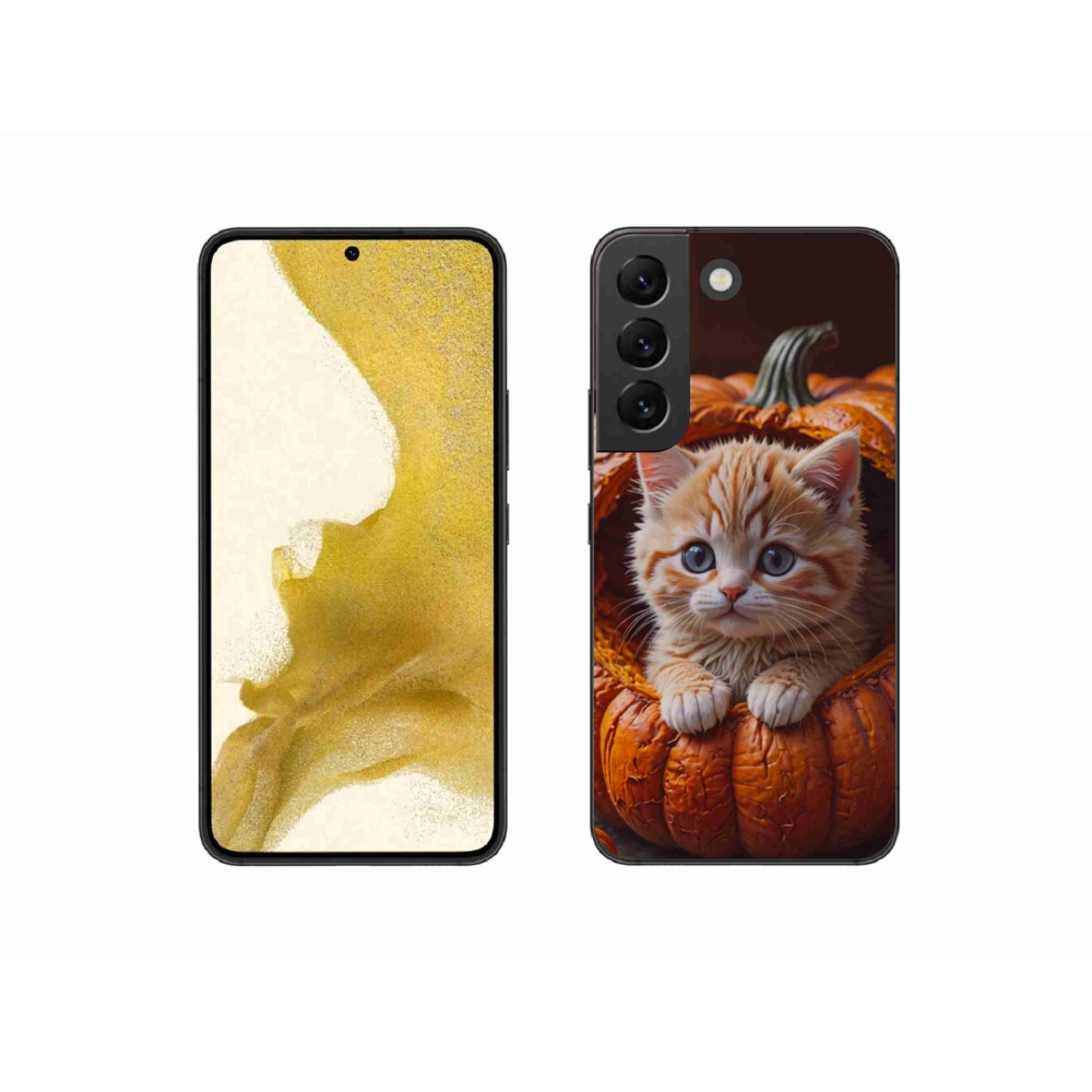 Gelový kryt mmCase na Samsung Galaxy S22 5G - kotě a dýně 2