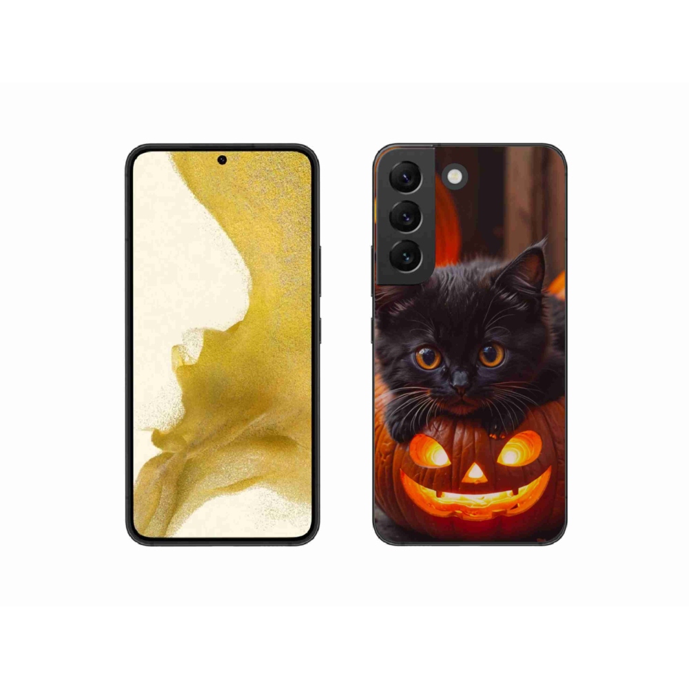 Gelový kryt mmCase na Samsung Galaxy S22 5G - kotě a dýně