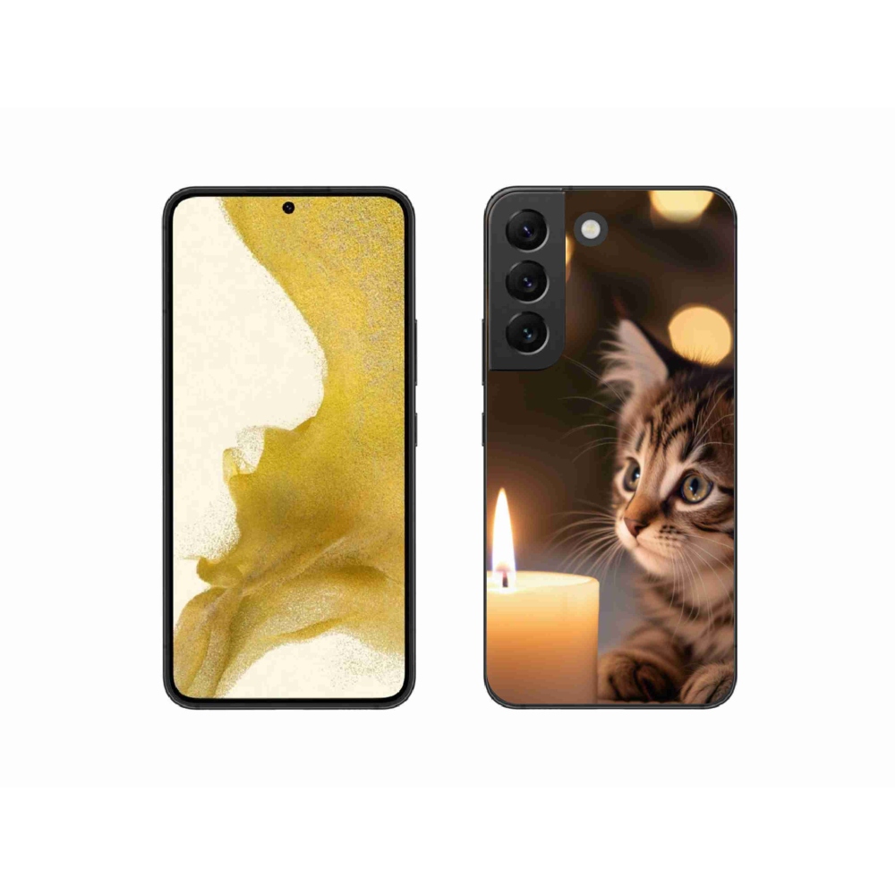 Gelový kryt mmCase na Samsung Galaxy S22 5G - kotě a svíčka