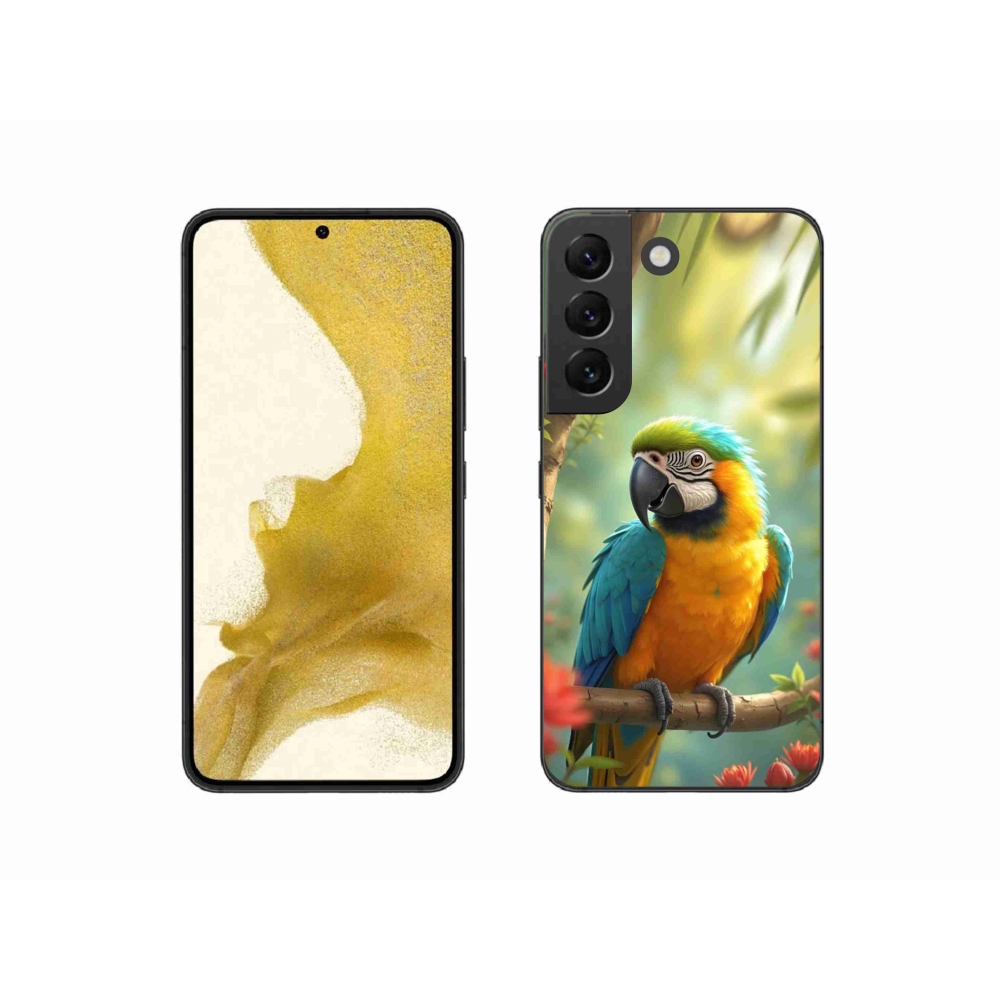 Gelový kryt mmCase na Samsung Galaxy S22 5G - papoušek ara modrožlutá
