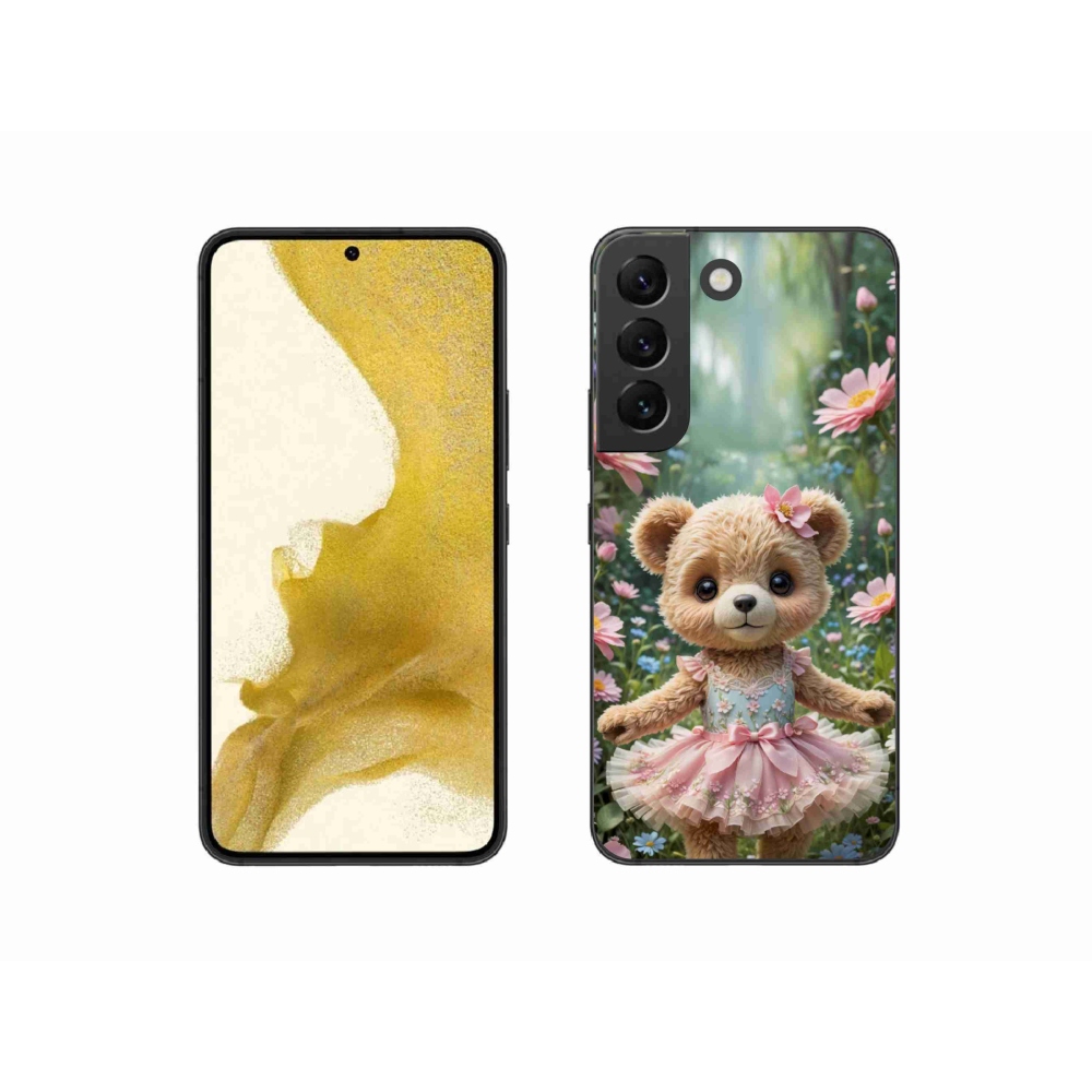 Gelový kryt mmCase na Samsung Galaxy S22 5G - roztomilý medvídek v květinách