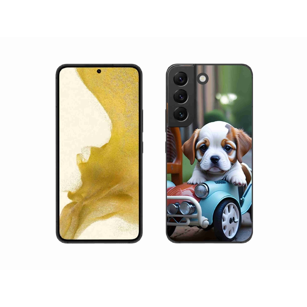 Gelový kryt mmCase na Samsung Galaxy S22 5G - štěně v retro autě