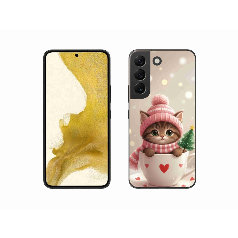 Gelový kryt mmCase na Samsung Galaxy S22 5G - vánoční kotě v hrnku