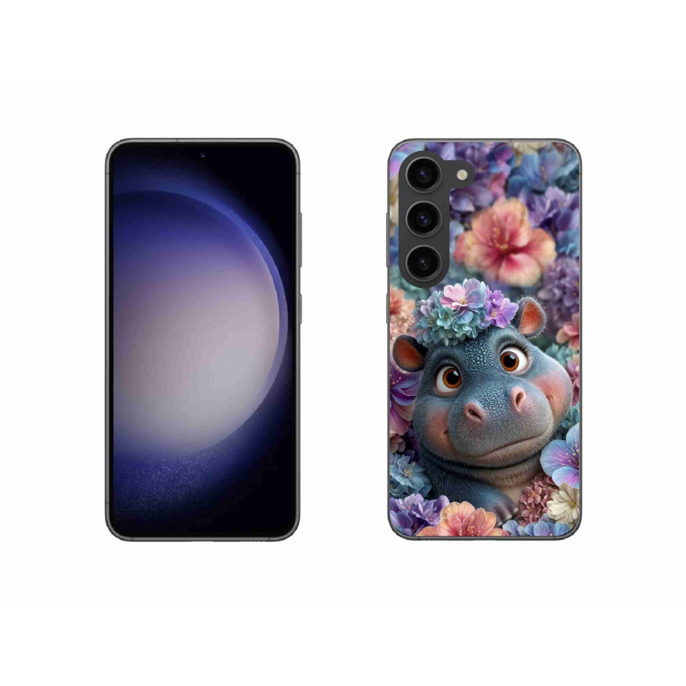 Gelový kryt mmCase na Samsung Galaxy S23 5G - hrošík v květinách
