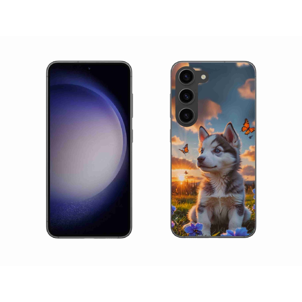 Gelový kryt mmCase na Samsung Galaxy S23 5G - husky při západu slunce
