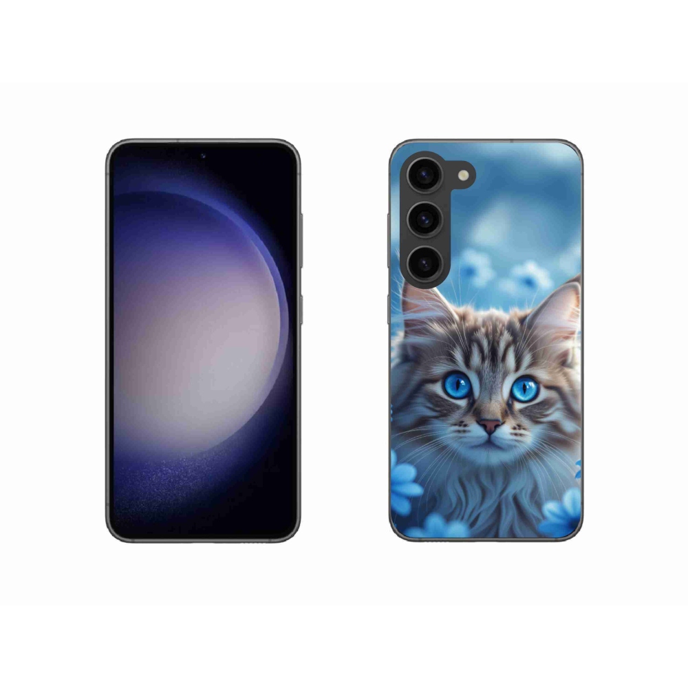 Gelový kryt mmCase na Samsung Galaxy S23 5G - koťátko v modrých květech