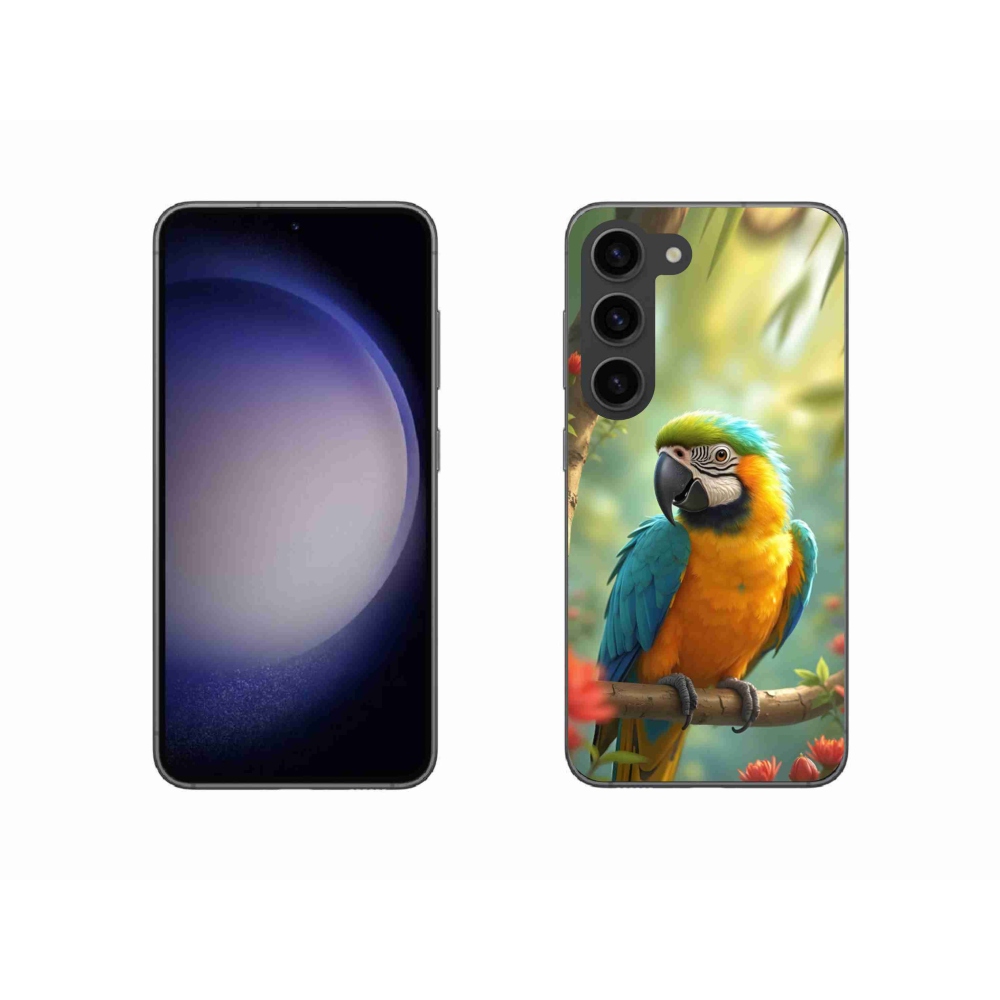 Gelový kryt mmCase na Samsung Galaxy S23 5G - papoušek ara modrožlutá