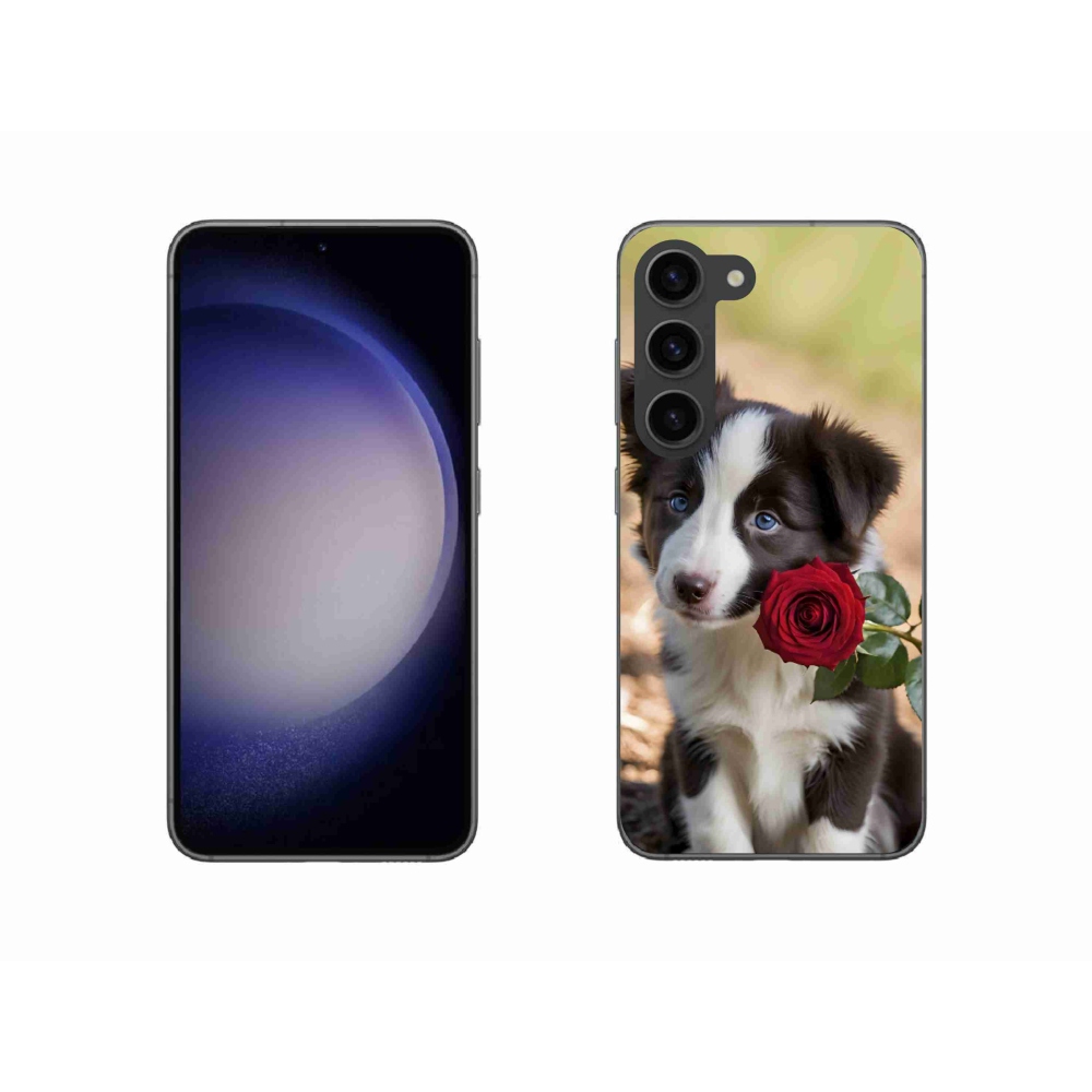 Gelový kryt mmCase na Samsung Galaxy S23 5G - roztomilá border kolie s růží