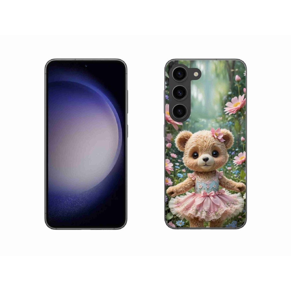 Gelový kryt mmCase na Samsung Galaxy S23 5G - roztomilý medvídek v květinách