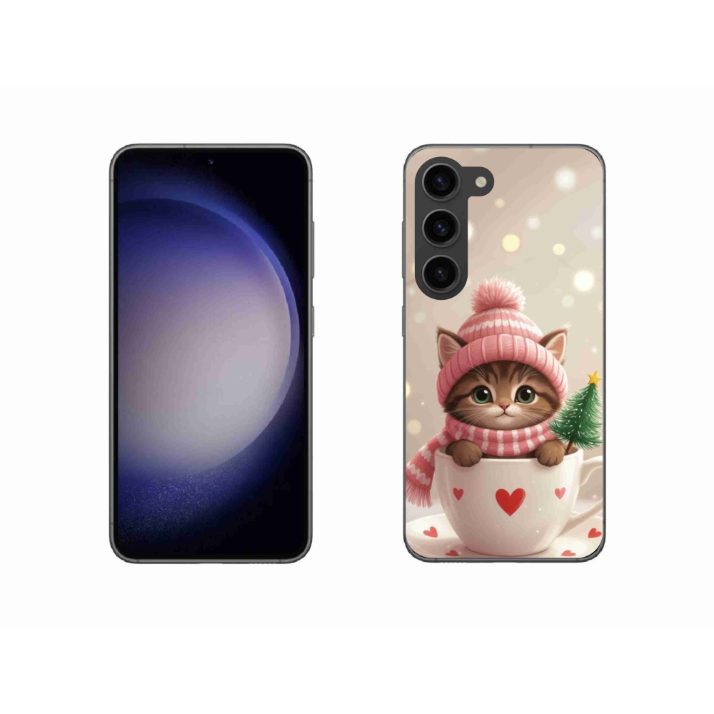 Gelový kryt mmCase na Samsung Galaxy S23 5G - vánoční kotě v hrnku