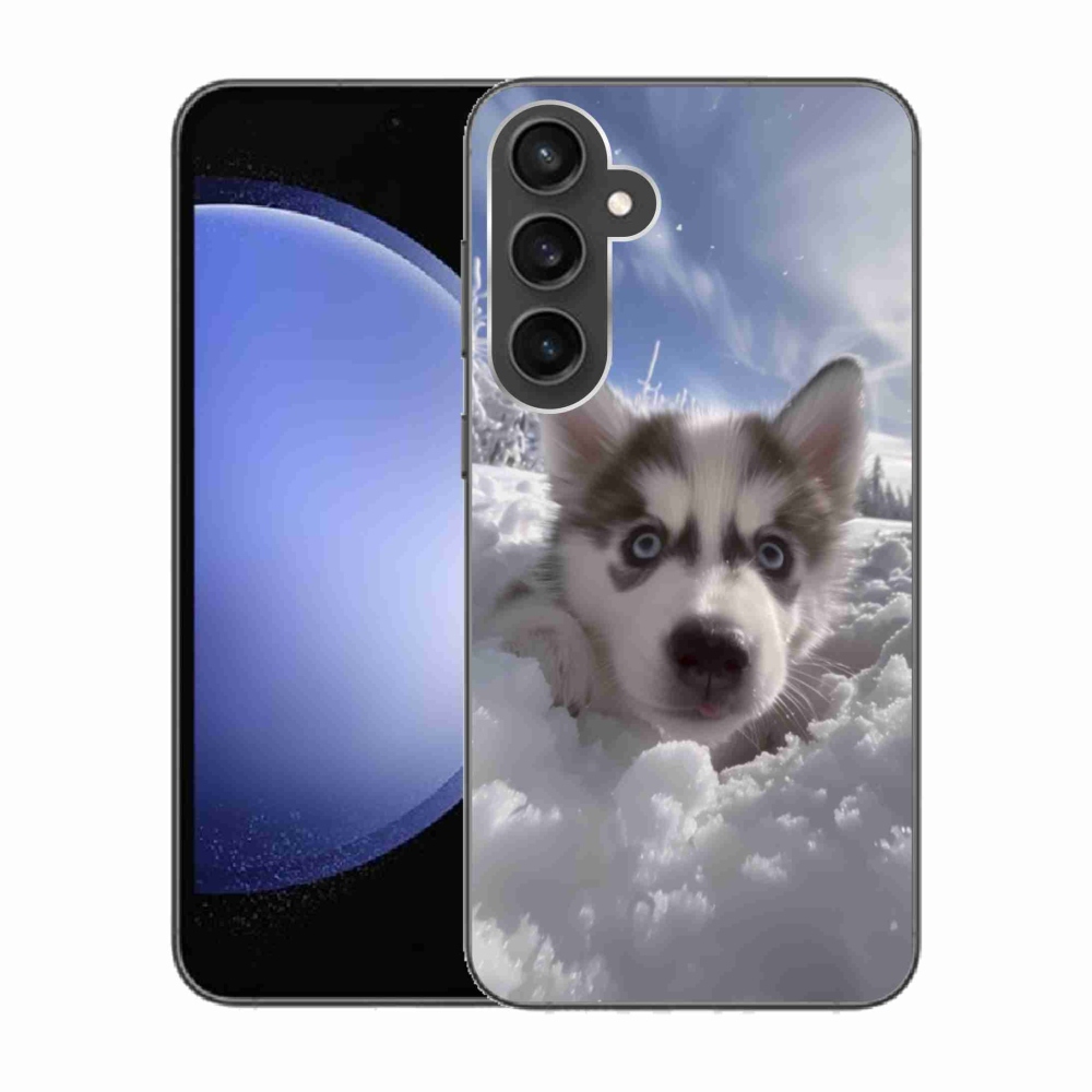 Gelový kryt mmCase na Samsung Galaxy S23 FE - husky ve sněhu